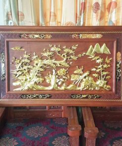 Tranh tứ quý gỗ hương dát vàng 86x145x5cm