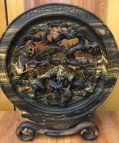 Đĩa tứ linh gỗ mun hoa loại nhỏ 43x37x3cm